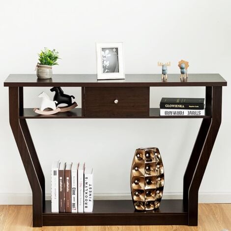 RELAX4LIFE Tavolo Consolle da Ingresso, Tavolo con Cassetto per Soggiorno, Tavolo con 3 Ripiani, Design Minimalista, 120 x 30 x 81cm (Marrone)