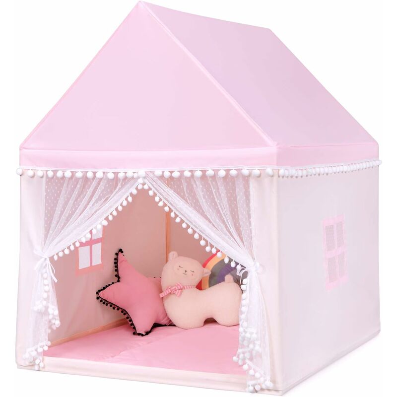 Tente de Jeu pour Enfant avec Rideau à Double Filet, Château pour Enfants avec Cadre en Bois, Maison de Jeu Extérieur&Intérieur, Décoration Chambre