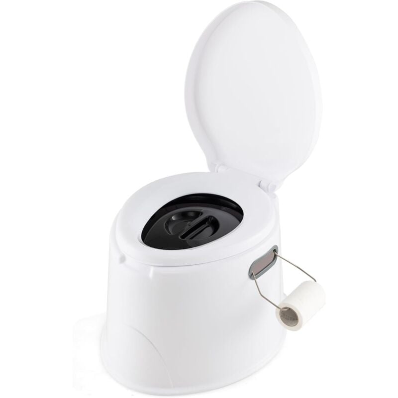 Toilette Portable avec Couvercles et Poignée, wc de Camping avec Seau Amovible et Porte Rouleau de Papier, Charge Max 200KG, pour Randonnée, Voyages