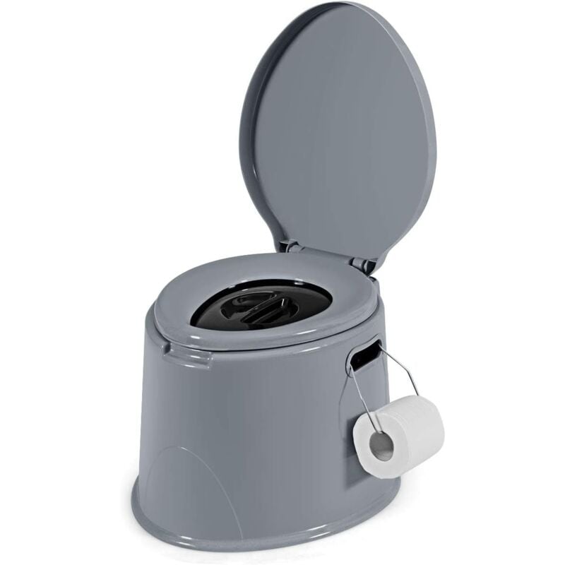Relax4life - Toilette Portable avec Couvercles et Poignée, wc de Camping avec Seau Amovible et Porte Rouleau de Papier, Charge Max 200KG, pour