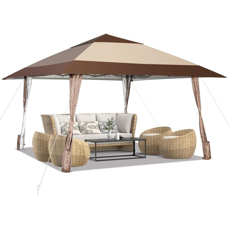 Relax4life - Tonnelle de Jardin 4x4 m Imperméable à Double Toit, Pavillon de Jardin Pliant à 3 Hauteurs Réglables avec Roues à Pied, Sac Inclus pour