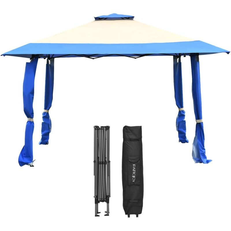 RELAX4LIFE Tonnelle de Jardin 4X4M Imperméable avec Double Toit & 4 Parois Amovibles, Pavillon de Jardin Pliant Pop-Up, 3 Hauteurs Réglables, Sac de