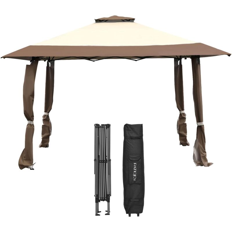 Relax4life - Tonnelle de Jardin 4X4M Imperméable avec Double Toit & 4 Parois Amovibles, Pavillon de Jardin Pliant Pop-Up, 3 Hauteurs Réglables, Sac