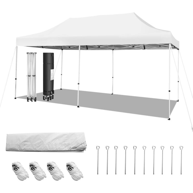Relax4life - Tonnelle de Jardin 6x3M Réglable en 3 Hauteurs avec Cadre Robuste en Métal, Tente de Réception Imperméable avec 3 Roue, Pavillon Pliable