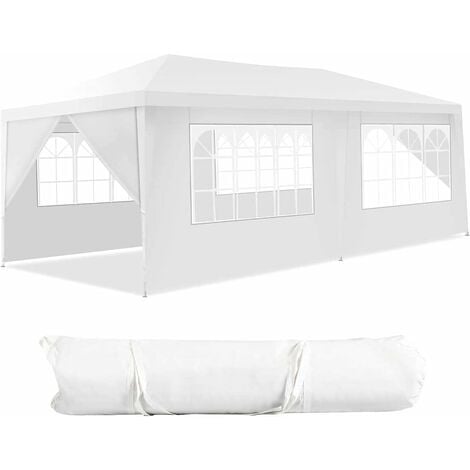 RELAX4LIFE Tonnelle de Jardin avec 6 Parois et Fenêtres pour Mariage, Fête, Barnum Extérieure en PE Imperméable, Pavillon Extérieur/Intérieur pour Terrasse&Patio (3 x 6 m, 6 Morceaux)