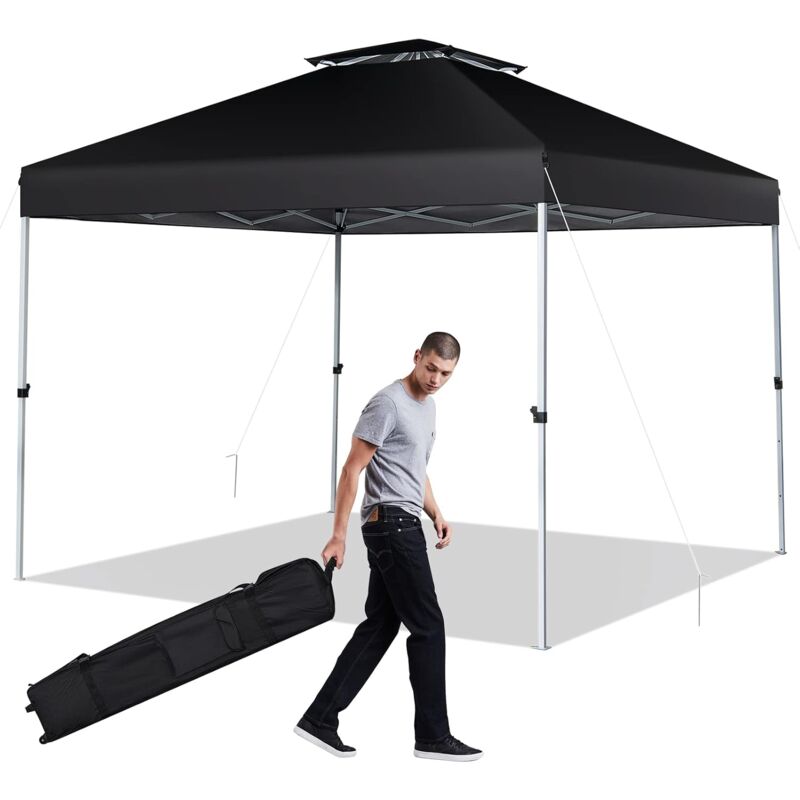 Relax4life - Tonnelle de Jardin Extérieur 3X3 m Double Toit, Tente Pliante de Jardin Imperméable Réglable en Hauteur, Sac à roulettes, Protection uv