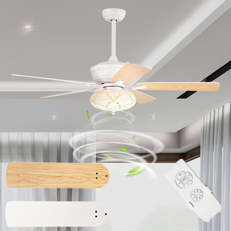 Relax4life - Ventilateur de Plafond Silencieux Pales Réversibles 3 en 1 avec Ventilateur & Lampe & Décoration, Ventilateur Plafond Dia.132cm avec