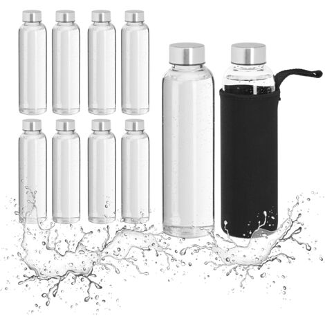 Botella Agua de Cristal, Capacidad De 360 ML. Libre BPA, Con Funda Goma y  Tapon Antigotas ORYX