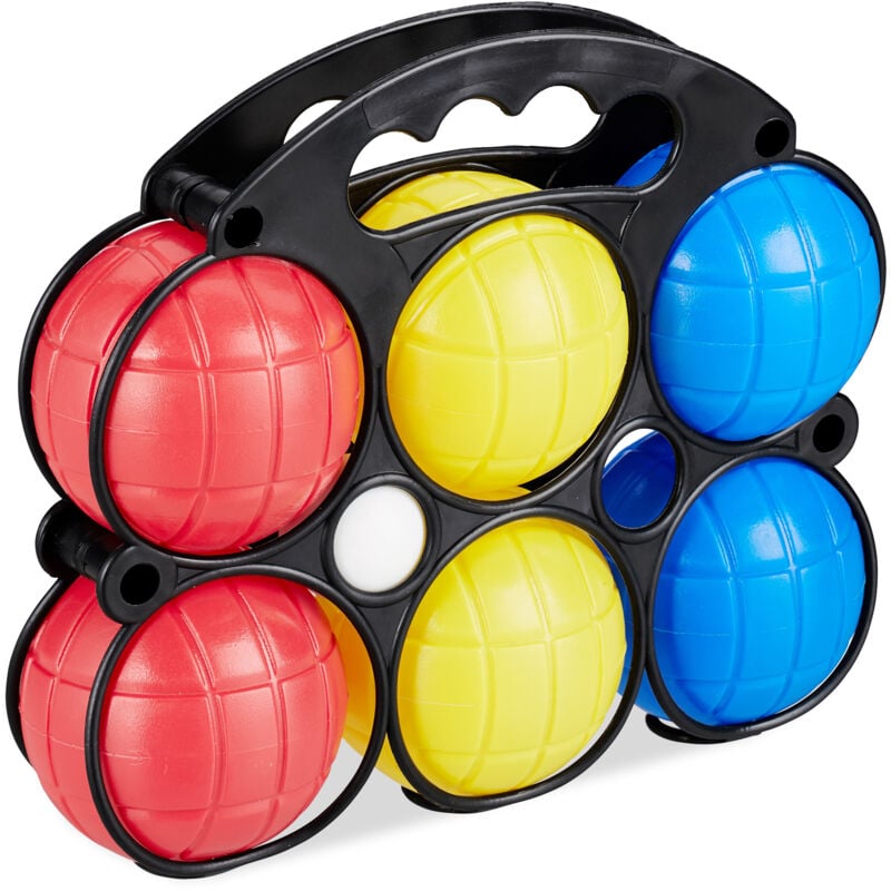 Boule de pétanque enfant, lot de 10 jeux, 60 boules, 3 couleurs, plastique, avec cochonnet & étui de transport, coloré