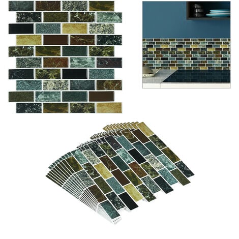 Relaxdays 10 Paneles Decorativos Pared Efecto Piedra, Láminas Autoadhesivas 3D 31x3cm, Cocina/Baño, Diseño B, Multicolor