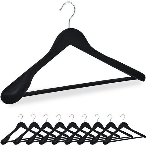 Relaxdays 10 Perchas Terciopelo Ropa, Colgadores con Hombrera, Gancho Giratorio, Camisas, Trajes, Pantalones, Negro