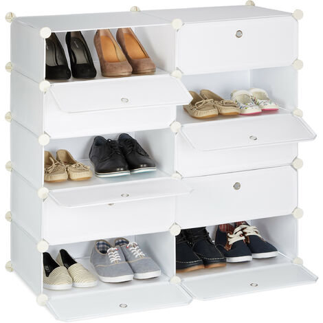 main image of "Relaxdays 10 Tier Shoe Rack, Large Shoe Cabinet, Plastic Shoe Organizer, Space-Saver, H x W x D: app. 90 x 94 x37 cm, White"