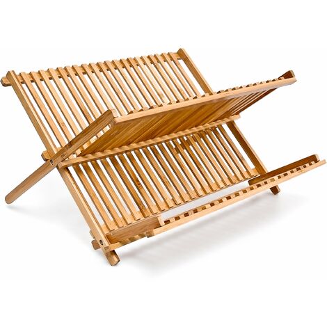 Relaxdays 10014073 Scolapiatti per Piatti Bicchieri e Posate, Legno, Marrone, 46x42x23 cm