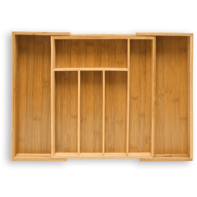 Organiseur de tiroir, range-couverts extensible, en bambou, 5x29-48x34 cm, pour la cuisine, nature - Relaxdays
