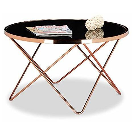 Relaxdays 10020416 Table basse ronde COPPER en cuivre et verre noir table appoint ronde...