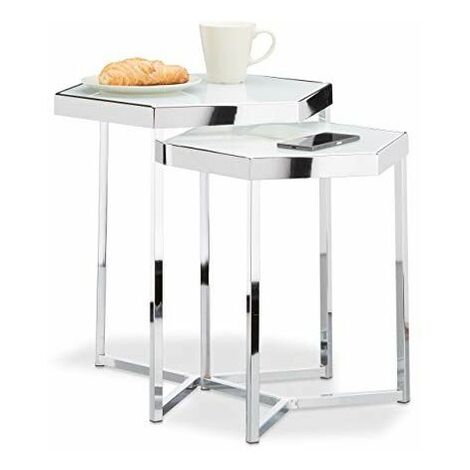 Relaxdays 10021267 Table d'appoint plateau en verre opale cadre en métal chrome tabl...