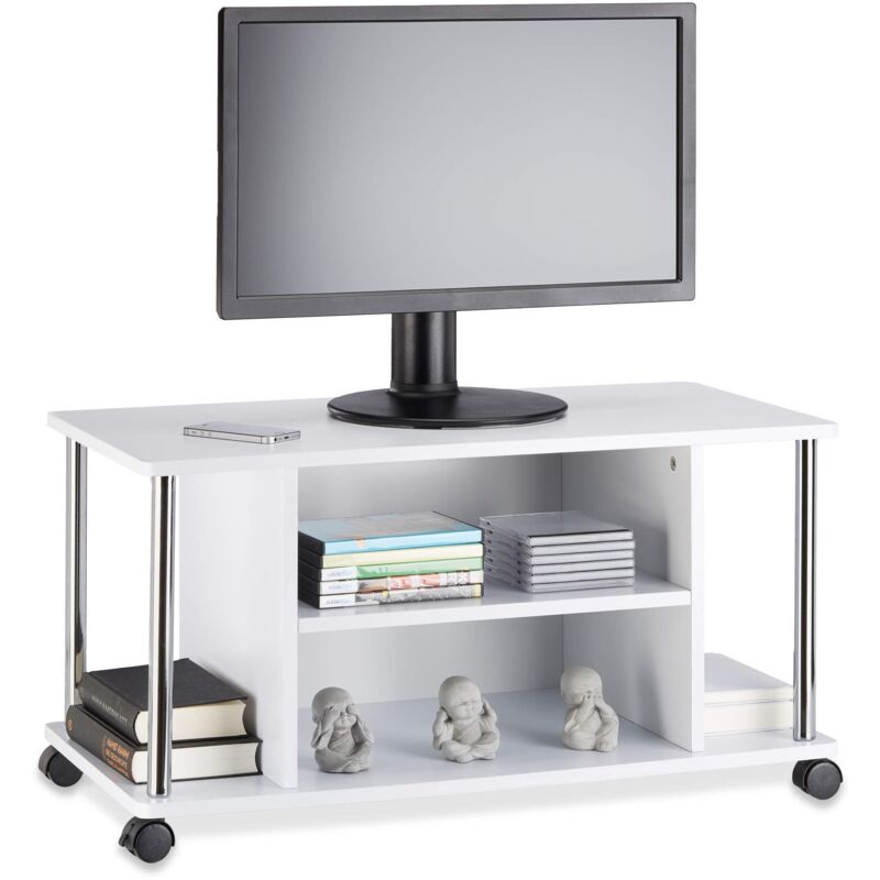 Relaxdays 10021865 Mobile Tv Bianco, Con 4 Ruote, Carrello Porta Te...