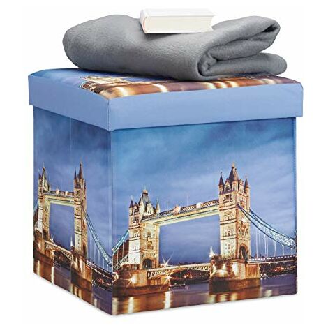 38 x 38 x 38 cm Colorato Relaxdays 10022871_491 Pouf Contenitore Scatola Portaoggetti Similpelle Motivo Cani Sgabello Pieghevole HLP 