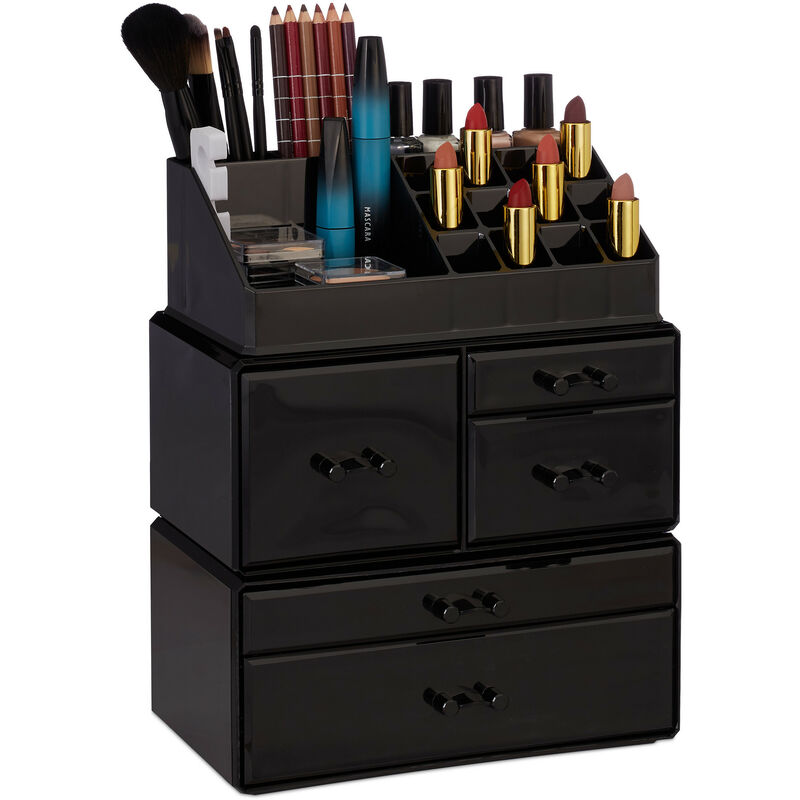 Image of Organizer Make-Up con 21 Scomparti, Contenitore per Cosmetici, Rossetti, Trucchi, Case in Acrilico, Nero - Relaxdays