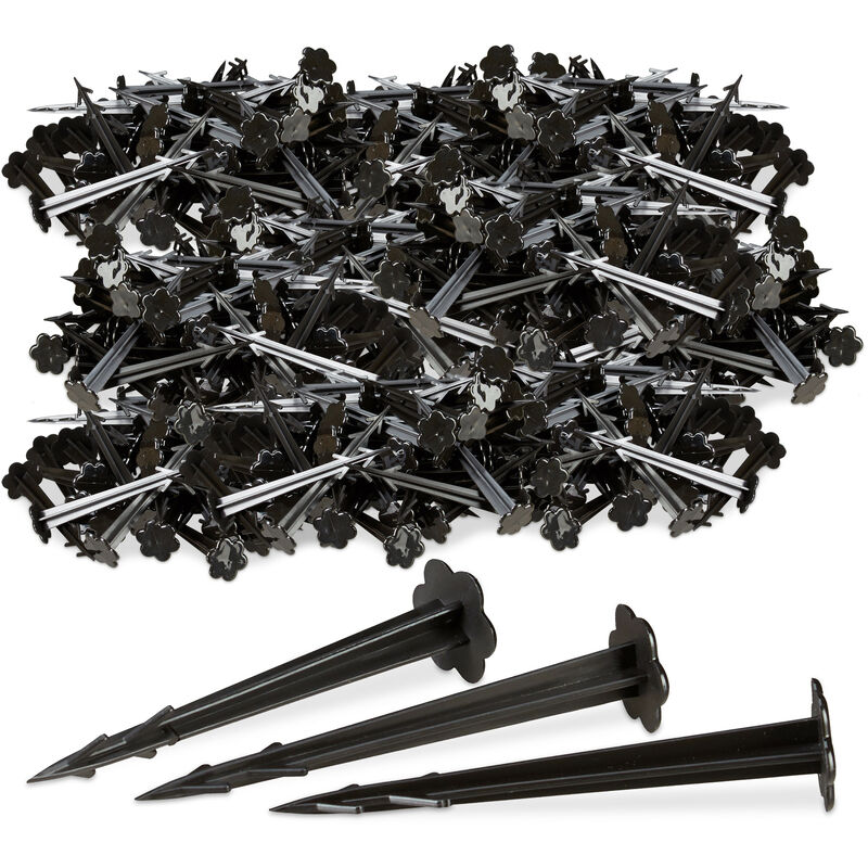 Relaxdays 11 cm Plastic Securing Pegs, Anchor Pins Set of 1000, Weed Control Fabric Stakes, Black