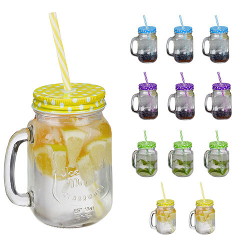 6 Pack Drinking Glass Mugs with Bamboo Lids and Straws 550ml Drinking Jar  Wide Mouth Drinking Clear Glasses Coffee Cups 