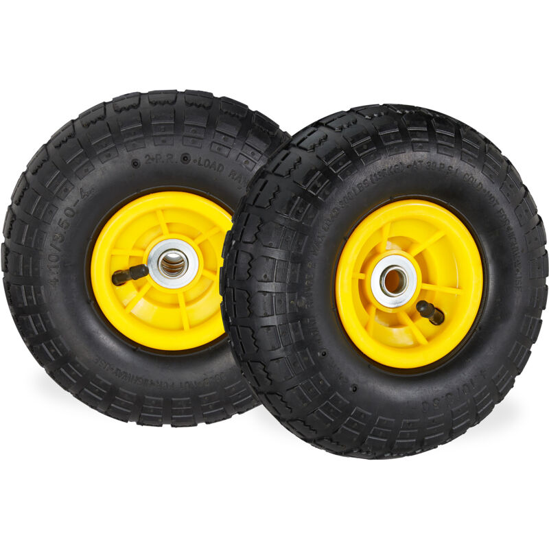 4 roues pour diable 4.1/3.5-4, de rechange avec air, axe de 16 mm, jusqu'à 136 kg, 260 x 85 mm, jaune/noir - Relaxdays