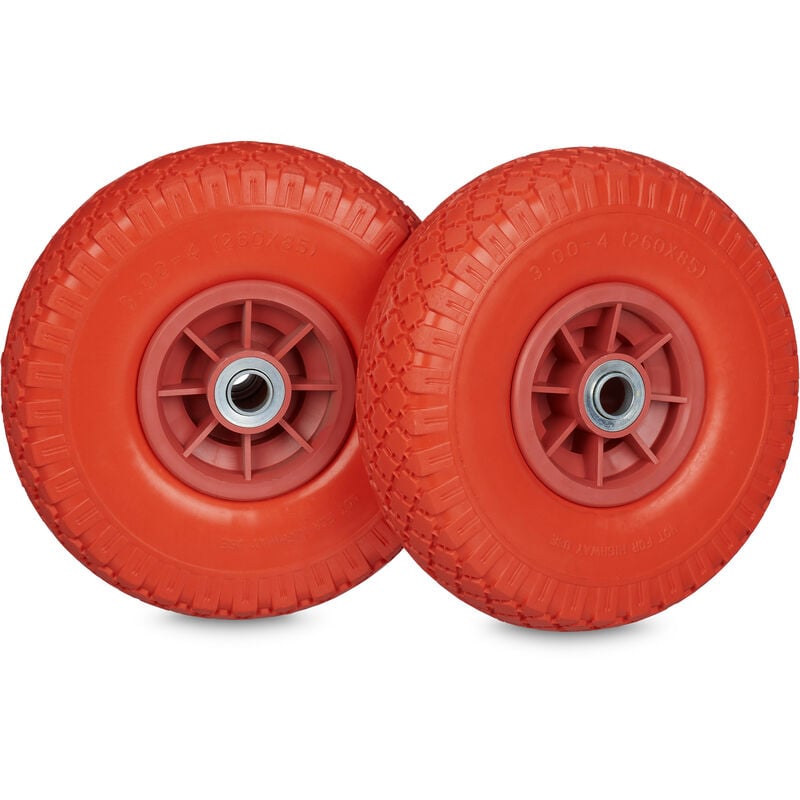 2x roues pour diable, résistantes, en caoutchouc, 3.00-4', 260 x 85 mm, essieu, jusqu'à 80 kg, rouge - Relaxdays