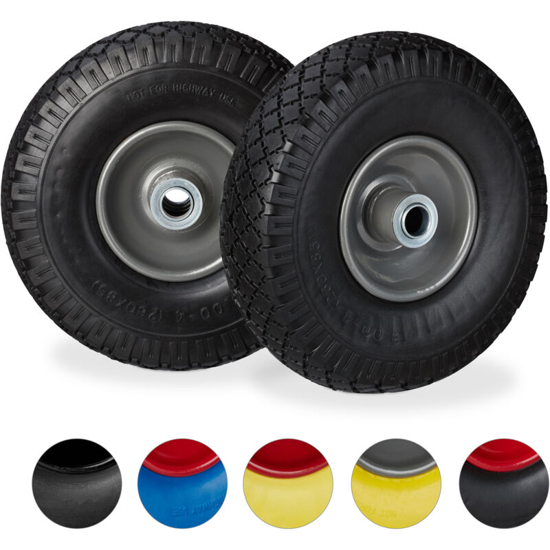 Set Of 4 Relaxdays Hand Truck Tyres, Non-flat Solid Rubber Wheels, 3.00-4”, 20mm Axle, 100 Kg, 260x85mm, Black/grey