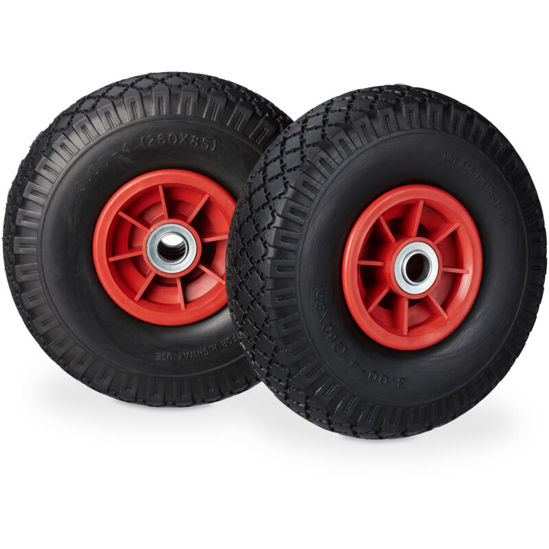 Relaxdays - Set Of 8 Hand Truck Tyres, Non-flat Solid Rubber Wheels, 3.00-4", 20mm Axle, 80 Kg, 260 X 85 Mm, Black/red