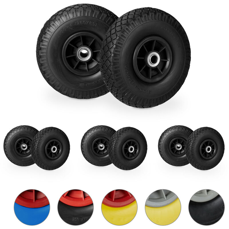 Set Of 8 Relaxdays Hand Truck Tyres, Non-flat Solid Rubber Wheels, 3.00-4”, 20mm Axle, 80 Kg, 260 X 85 Mm, Black
