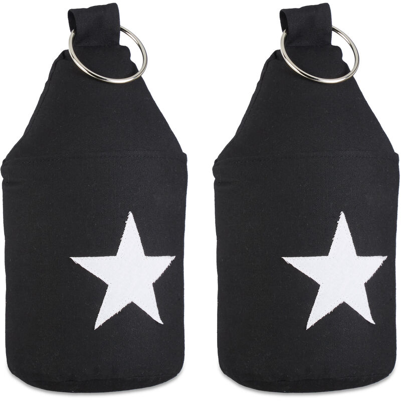 Set of 2 Relaxdays Star Door Stops, Fabric Bumper, Floor Doorstop, Tall, with Handle, HxD: 23 x 11 cm, Black