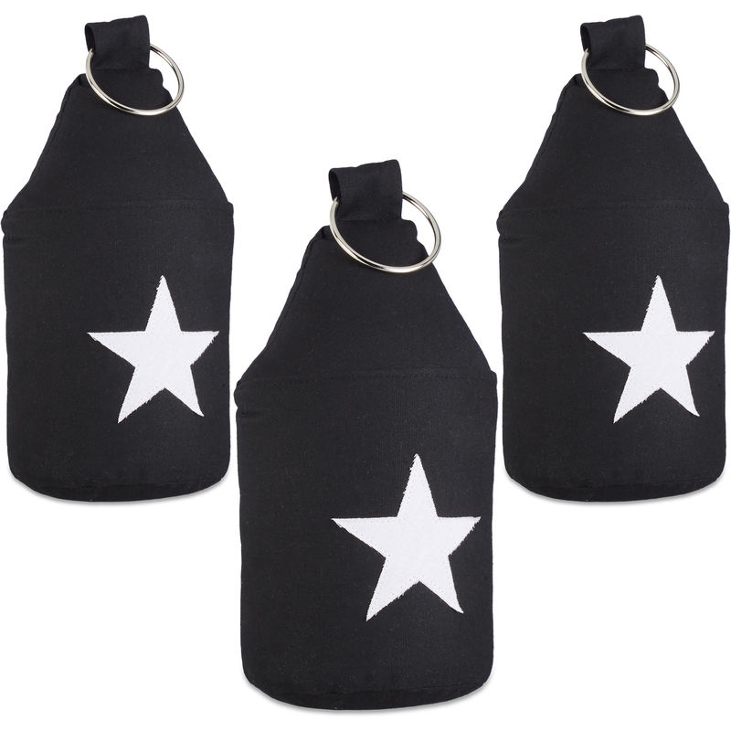 Set of 3 Relaxdays Star Door Stops, Fabric Bumper, Floor Doorstop, Tall, with Handle, HxD: 23 x 11 cm, Black