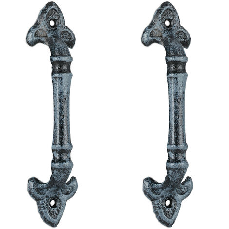 Relaxdays 2 x Vintage Furniture Handles, Antique Door Grips for Cupboards, Drawers, Cast Iron, HWD: 20x4.5x4 cm, Grey