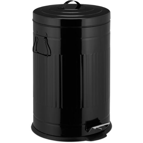 main image of "Relaxdays 20 L “Retro” Pedal Bin,Includes inside Bucket with Handle, Stainless Steel Hands-free Trashcan, Black"