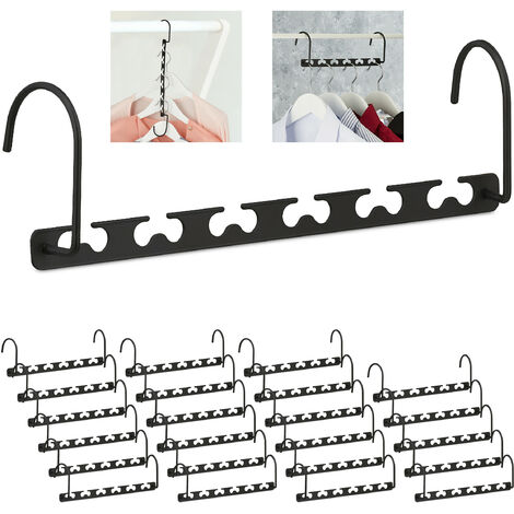 Relaxdays 24 Perchas Ahorra Espacio, Gancho Múltiples Colgadores, Horizontal, Vertical, Compacto, 26 cm, Metal, Negro