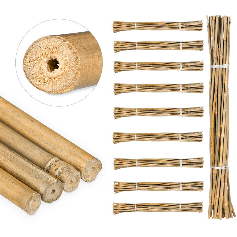 Relaxdays - Tiges en bambou 105 cm, lot de 250, en bambou naturel, tuteur pour plantes ou décoration, bâtons pour bricoler, naturel