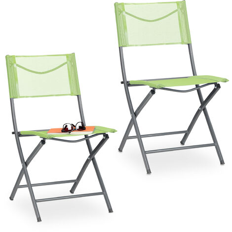 Relaxdays 2x Garden Chair, Foldup, Comfortable Backrest, Steel Frame, Plastic Seat, 120kg, Camping, Weatherproof, Green