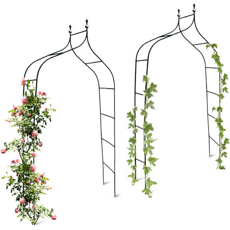 Relaxdays 2x Metal Rose Arch, Garden Arbour, HxWxD: 240 x 140 x 38 cm, Vintage Style, Climbing Support for Plants, Green