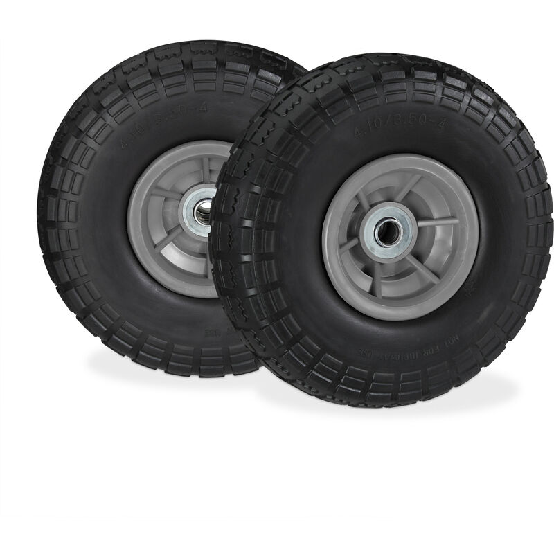 Relaxdays Set Of 2 Wheelbarrow Tyres, Puncture-proof Solid Rubber, 4.1/3.5-4, 16 Mm Axle, Spare Wheel, Black/grey