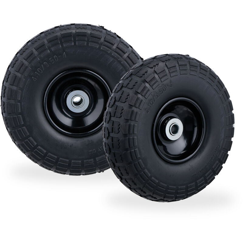 Relaxdays Set Of 2 Wheelbarrow Tyres, Puncture-proof Solid Rubber, 4.1/3.5-4, 16 Mm Axle, Spare Wheel, Black
