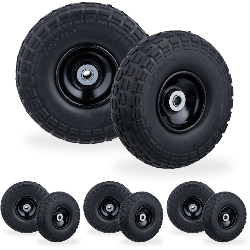 Relaxdays 8 X Sackkarrenrad, Pannensichere Vollgummireifen, 4.1/3.5-4, 16 Mm Achse, Bis 150 Kg, H X D, 26 X 8, 5 Cm, Schwarz
