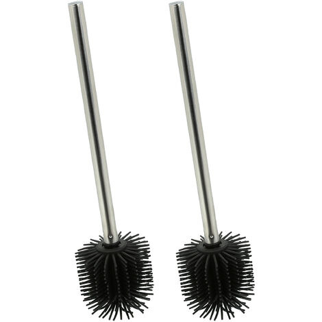 Relaxdays 2x Silicone Toilet Brush, Antibacterial Cleaning, Lotus Effect, Removable Head, 36 x 8 x 8 cm, Black/Silver