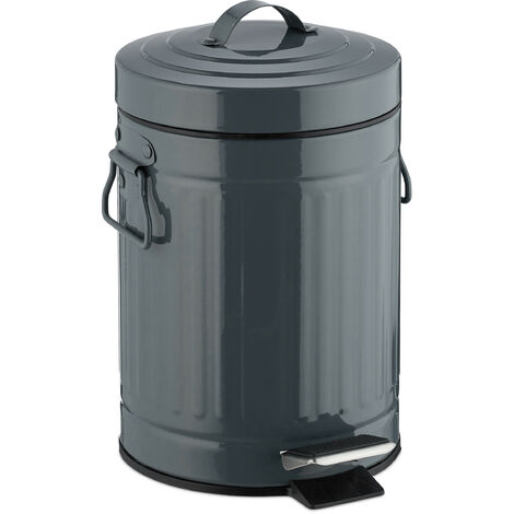 main image of "Relaxdays 3 L “Retro” Pedal Bin, Includes Liner Bucket with Handle, Stainless Steel Hands-free Trashcan, Grey"