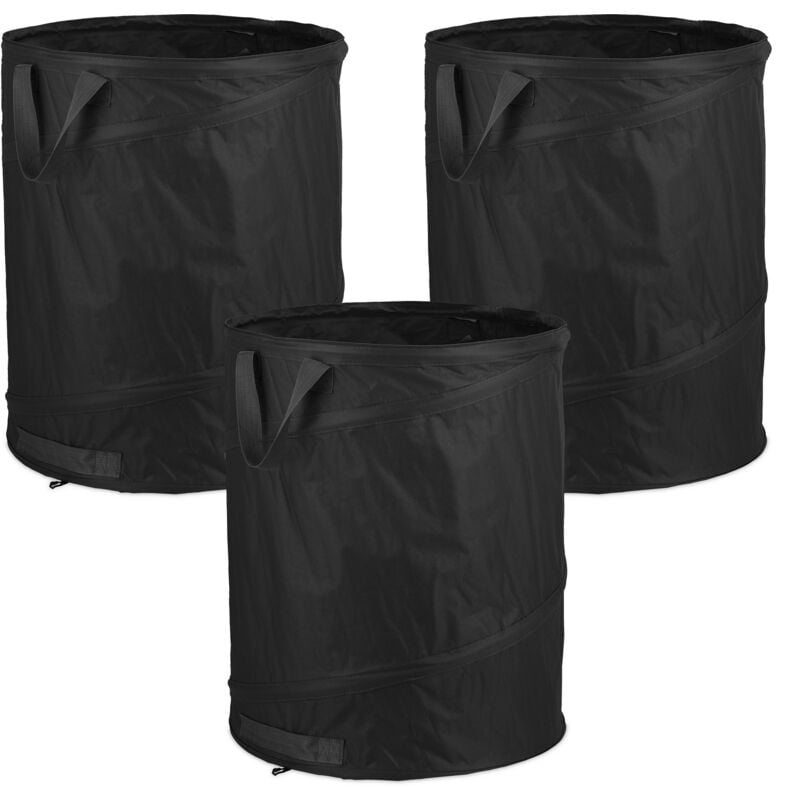 Relaxdays - 3 sacs de jardin autoportants, 85 l, système pop-up, 3 poignées chacun, résistants aux uv, étanches, noir