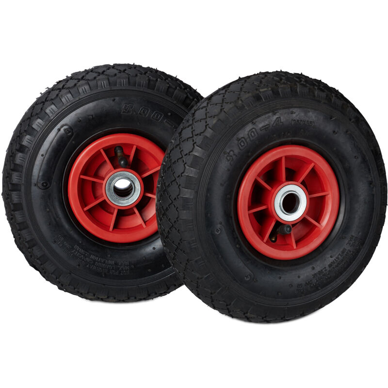 Relaxdays - Set Of 8 3.00-4 Hand Truck Spare Tyres Pneumatic, Up To 80 Kg, Plastic Rims, 260x85 Mm, Black/red