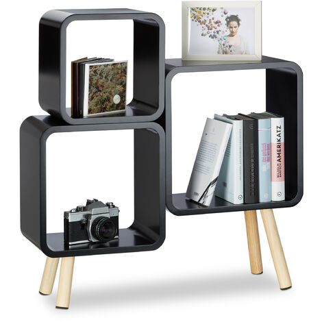 Relaxdays 4-Legged Cube Shelving System, Retro Bookcase, Wooden Cube Storage, HWD: 70x67x20 cm, Black