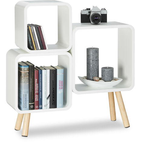 Relaxdays 4-Legged Cube Shelving System, Retro Bookcase, Wooden Cube Storage, HWD: 70x67x20 cm, White