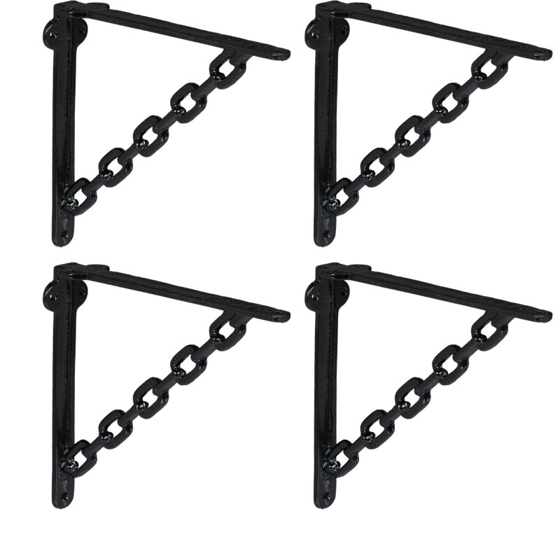Relaxdays - Shelf Brackets, Set Of 4, Cast Iron, Supports, For Wall-mounted Shelves, Chain Design, 18.5 X 4 X 22 Cm, Black