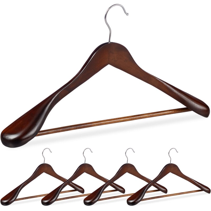 Relaxdays Cintre costume épaule large, Bois en set 5 Cintres chemises, Crochet 360, traverse pantalon, marron