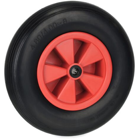 Relaxdays 4.80/4.00-8 Ruota Carriola, Gomma Piena Antipanne con Cerchione in Plastica, Ruotino Fino a 100 kg, Nero Rosso